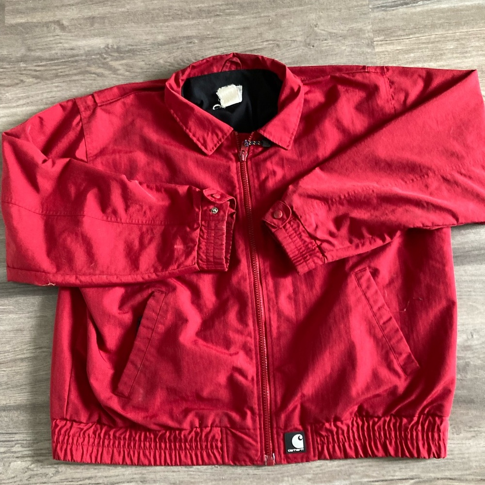 Vintage Carhartt Jacket Mens Large Red Nylon Bomber Athens Products Workwear